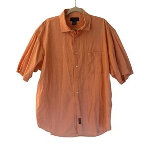 Duck Head Mens‎ XL Orange White Gingham Plaid Short Sleeve Cotton Button Down